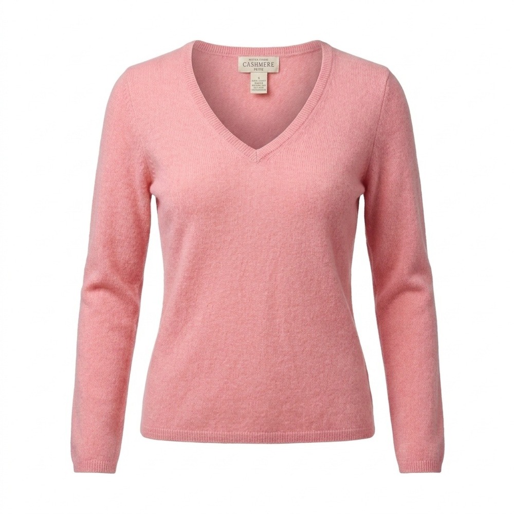 Sutton Studio Cashmere Sweater Womens Petite Pink V-Neck Long Sleeve New Zealand